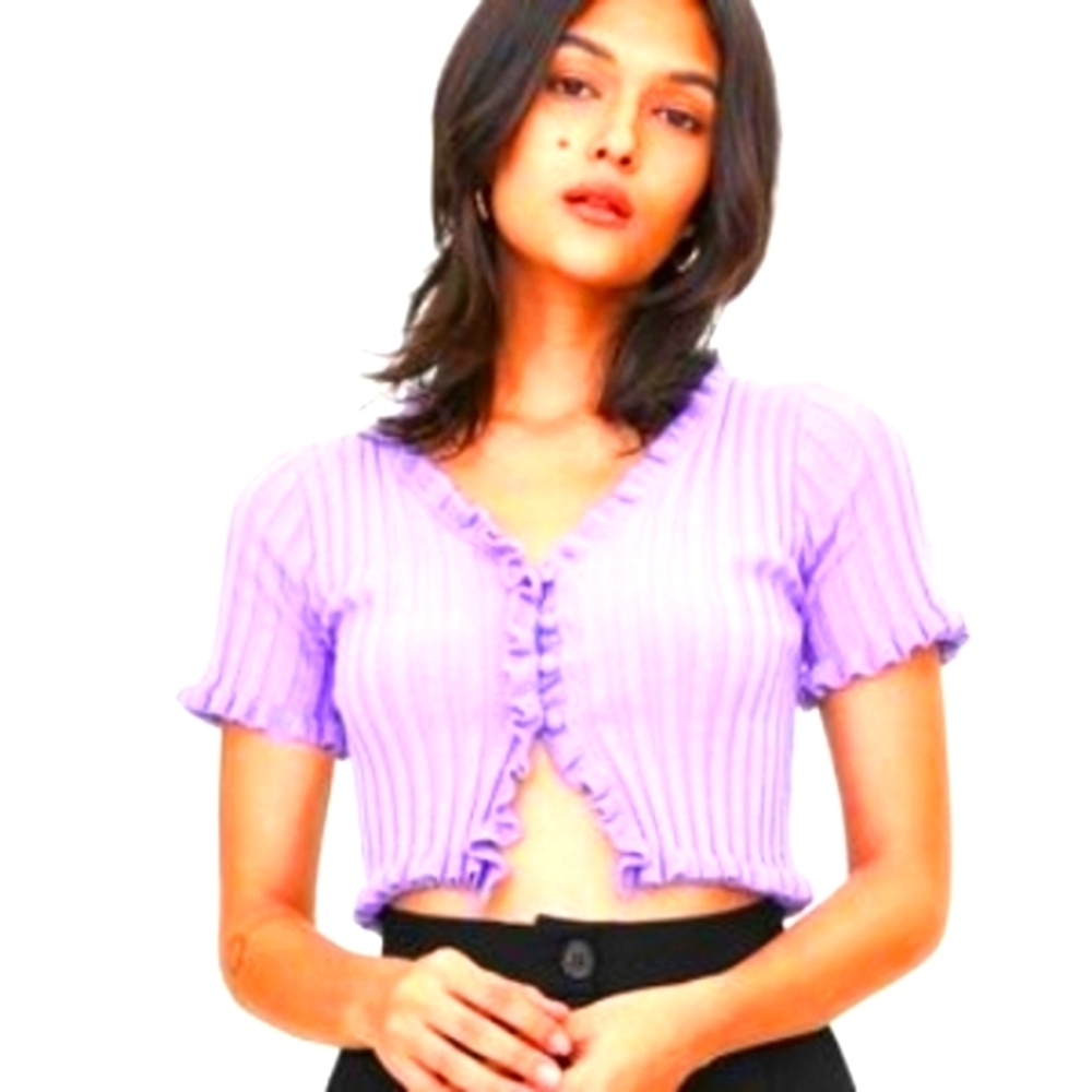 Zara Women's Cropped Top Button Up Violet Plum Size Small Summer Spring Beach